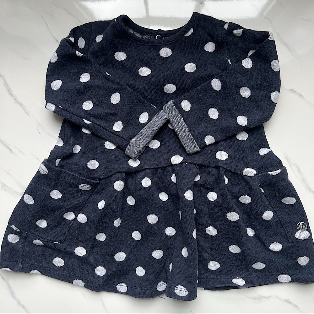 Petit Bateau Polka Dots Navy Blue Dress